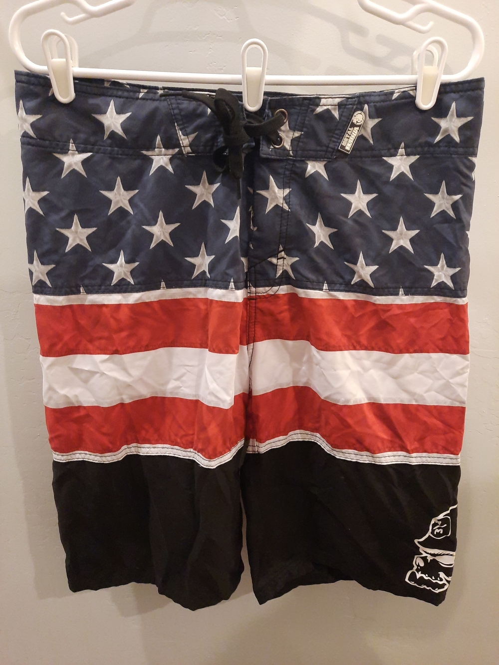 Metal Mulisha American Flag Star Print Board Shorts Navy, Red, White EUC Size 33